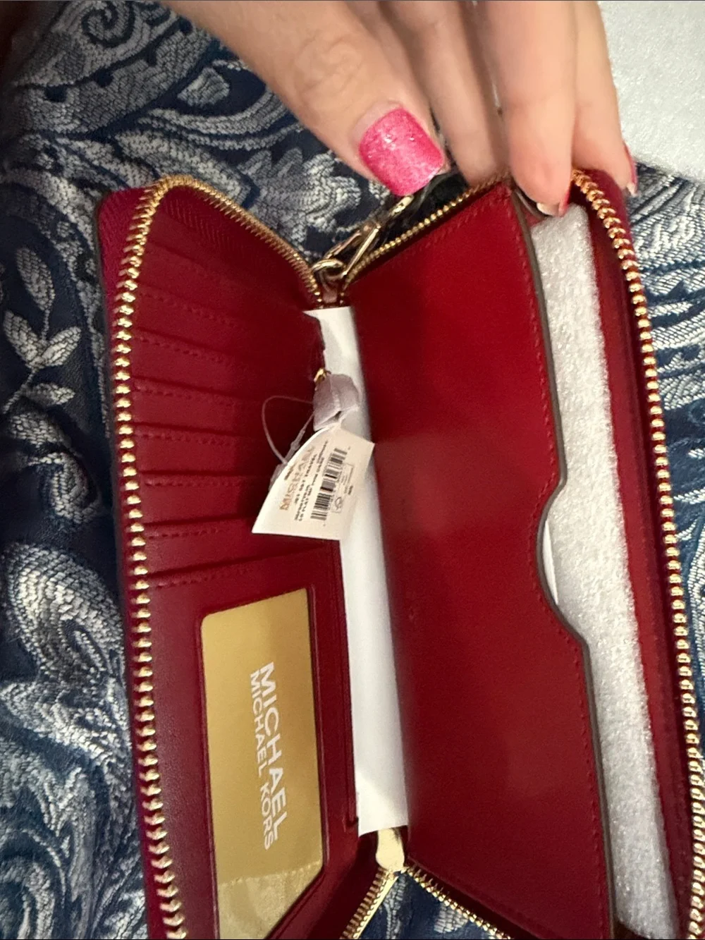 Michael Kors Red and White Signature Stripe Wristlet Wallet